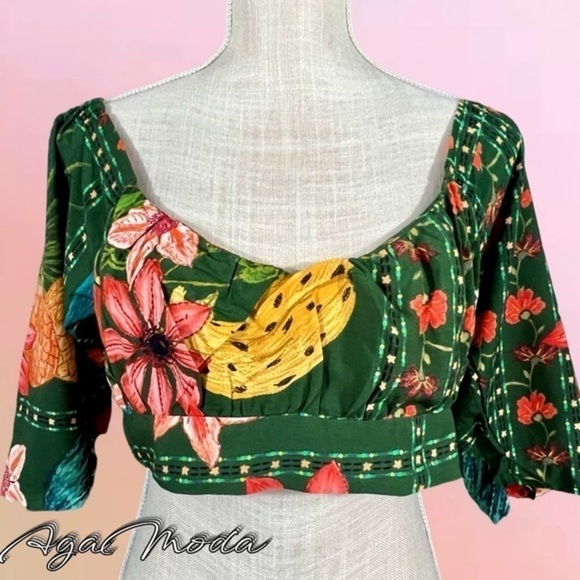 Jilem Modas Cropped Tropical Print Summer Top - Picture 1 of 12